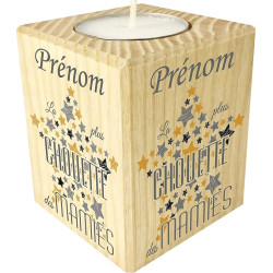 Bougie personnalisée La Plus Chouette des Mamies – Porte Bougie en Bois personnalisé avec Le prénom de Mamie – Cadeau Noël