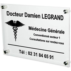 Gravure Events - Plaque Professionnelle Médicale - Plexiglas Transparent - 30cm x 20cm - Intérieur/Extérieur - Modern Style