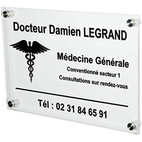 Gravure Events - Plaque Professionnelle Médicale - Plexiglas Transparent - 30cm x 20cm - Intérieur/Extérieur - Modern Style