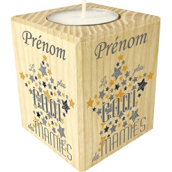 Bougie personnalisée La Plus Cool des Mamies – Porte Bougie en Bois personnalisé avec Le prénom de Mamie – Cadeau Noël