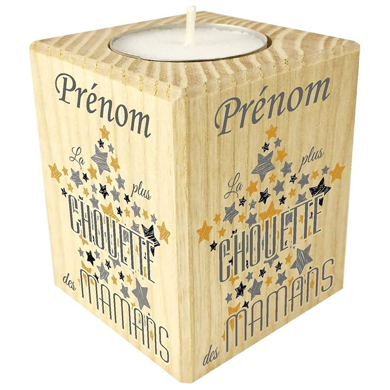 Bougie personnalisée pour Maman – Porte Bougie en Bois personnalisé avec Le prénom de Maman – Cadeau Noël, Anniversaire, fête