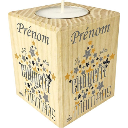 Bougie personnalisée pour Maman – Porte Bougie en Bois personnalisé avec Le prénom de Maman – Cadeau Noël, Anniversaire, fête