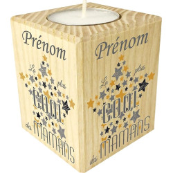 Bougie personnalisée La Plus Cool des Mamans – Porte Bougie en Bois personnalisé avec Le prénom de Maman – Cadeau Noël