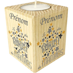 Bougie personnalisée pour Maman – Porte Bougie en Bois personnalisé avec Le prénom de Maman – Cadeau Noël, Anniversaire, fête
