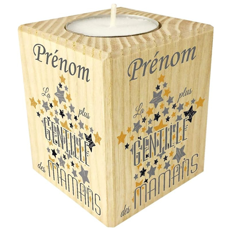 Bougie personnalisée pour Maman – Porte Bougie en Bois personnalisé avec Le prénom de Maman – Cadeau Noël, Anniversaire, fête
