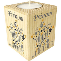 Bougie personnalisée La Plus Drole des Mamans – Porte Bougie en Bois personnalisé avec Le prénom de Maman – Cadeau Noël