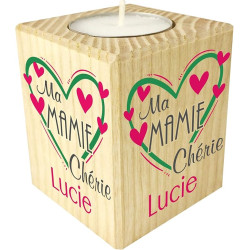 Bougie personnalisée Ma Mamie Chérie – Porte Bougie en Bois personnalisé avec Le prénom de Mamie – Cadeau Noël, Anniversaire