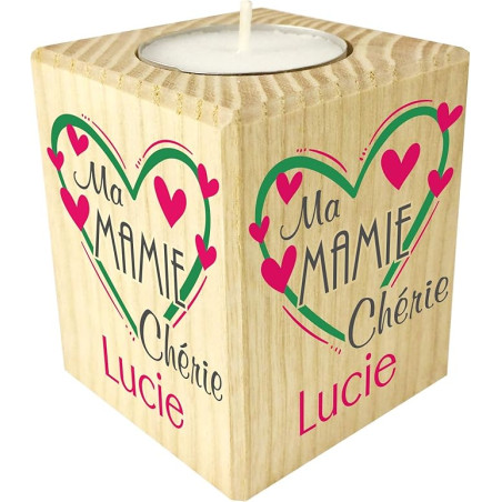 Bougie personnalisée Ma Mamie Chérie – Porte Bougie en Bois personnalisé avec Le prénom de Mamie – Cadeau Noël, Anniversaire