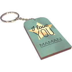 Porte Clef en BOIS – I Love You Maman (Cadeau Baptême, fête des mères, anniversaire, Noël …) Mod. PcB1