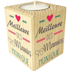 Bougie personnalisée Meilleure des Mamies – Porte Bougie en Bois personnalisé avec Le prénom de Mamie – Cadeau Noël