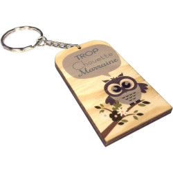 Porte Clef en BOIS - Trop Chouette Marraine (Cadeau Parrain Marraine Baptême Communion Noël, annonce et demande Marraine) Mod