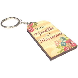 Porte Clef en BOIS – La plus gentille des Marraines (Cadeau Parrain Marraine Baptême Communion Noël, annonce et demande