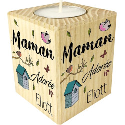 Bougie personnalisée pour Maman – Porte Bougie en Bois personnalisé avec Le prénom de Maman – Cadeau Noël, Anniversaire, fête