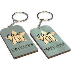 Lot 2 Portes Clefs - 1 Parrain + 1 Marraine - I Love You (Cadeau Parrain Marraine Baptême Communion Noël, annonce et demande