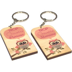 Lot 2 Portes Clefs - 1 Parrain + 1 Marraine - Trop Chouette (Cadeau Parrain Marraine Baptême Communion Noël, annonce et demande