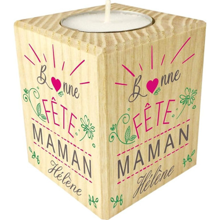 Bougie personnalisée pour Maman – Porte Bougie en Bois personnalisé avec Le prénom de Maman – Cadeau Noël, Anniversaire, fête