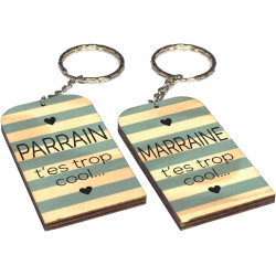 Lot 2 Portes Clefs - 1 Parrain + 1 Marraine - t'es trop cool (Cadeau Parrain Marraine Baptême Communion Noël, annonce et