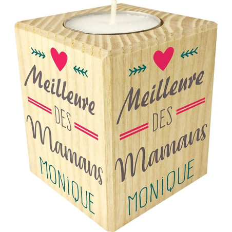 Bougie personnalisée pour Maman – Porte Bougie en Bois personnalisé avec Le prénom de Maman – Cadeau Noël, Anniversaire, fête