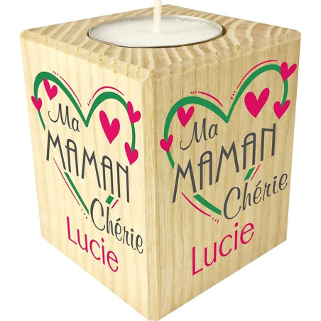 Bougie personnalisée pour Maman – Porte Bougie en Bois personnalisé avec Le prénom de Maman – Cadeau Noël, Anniversaire, fête
