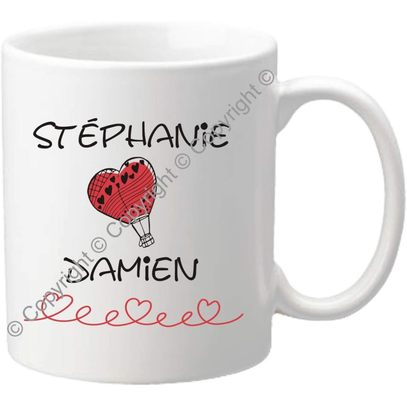 Mug personnalisé avec vos prénoms - Tasse cadeau pour la Saint Valentin - Homme ou femme - Cadeau romantique pour un couple