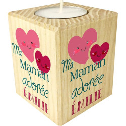 Bougie personnalisée pour Maman – Porte Bougie en Bois personnalisé avec Le prénom de Maman – Cadeau Noël, Anniversaire, fête