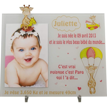 Cadre Photo Naissance - Cadeau de Naissance personnalisé avec le prénom du bébé – idéal pour la liste de naissance – pour fille