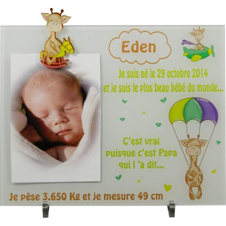 Cadre Photo Naissance - Cadeau de Naissance personnalisé avec le prénom du bébé – idéal pour la liste de naissance – pour fille