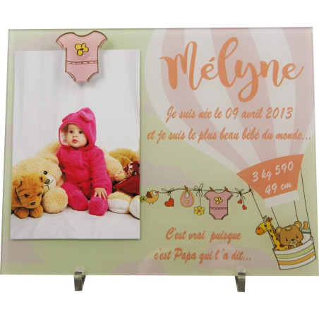 Cadre Photo Naissance - Cadeau de Naissance personnalisé avec le prénom du bébé – idéal pour la liste de naissance – pour fille
