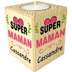 Bougie personnalisée pour Maman – Porte Bougie en Bois personnalisé avec Le prénom de Maman – Cadeau Noël, Anniversaire, fête